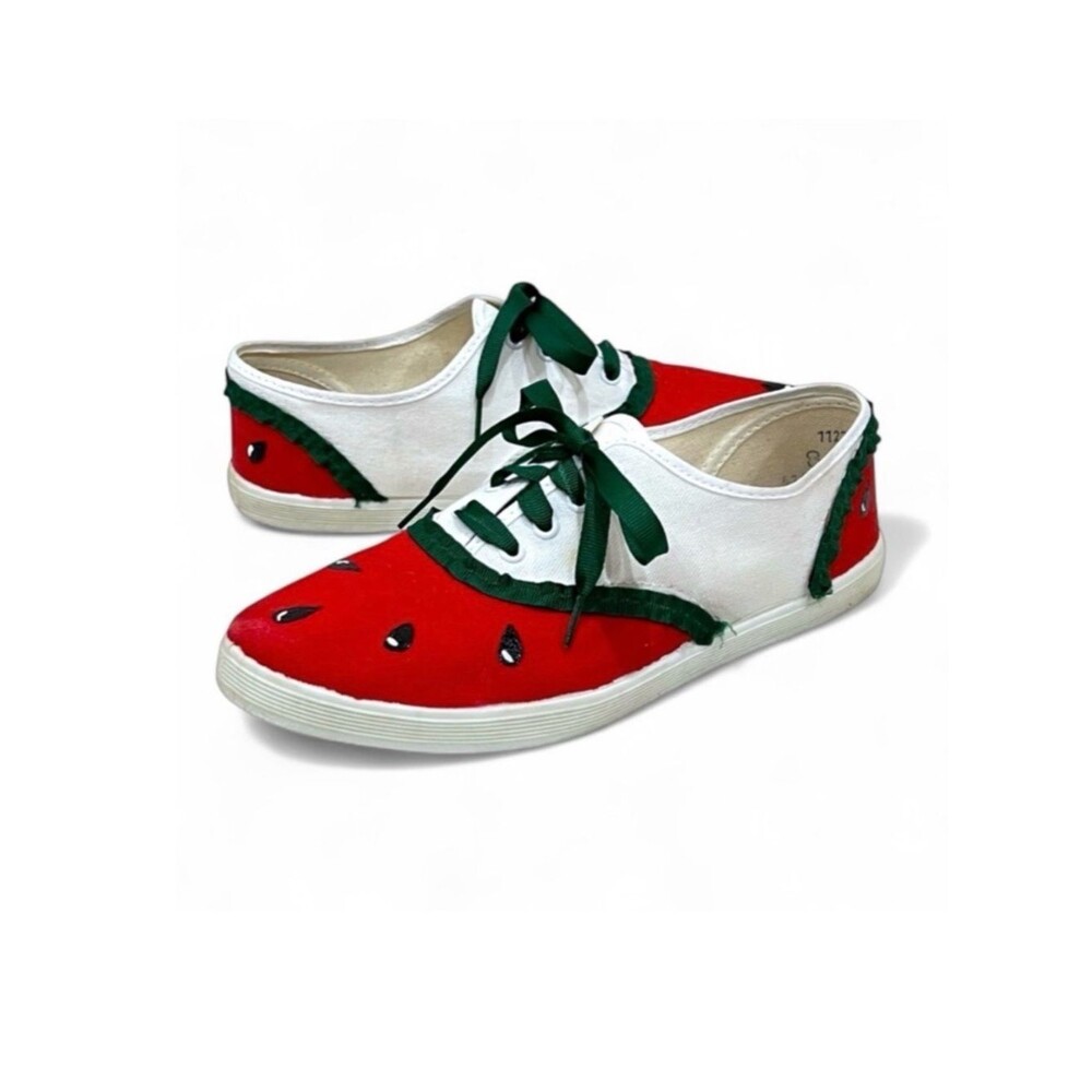 Custom Watermelon Painted Upcycled Canvas Sneakers Shoes Low Top Size 8